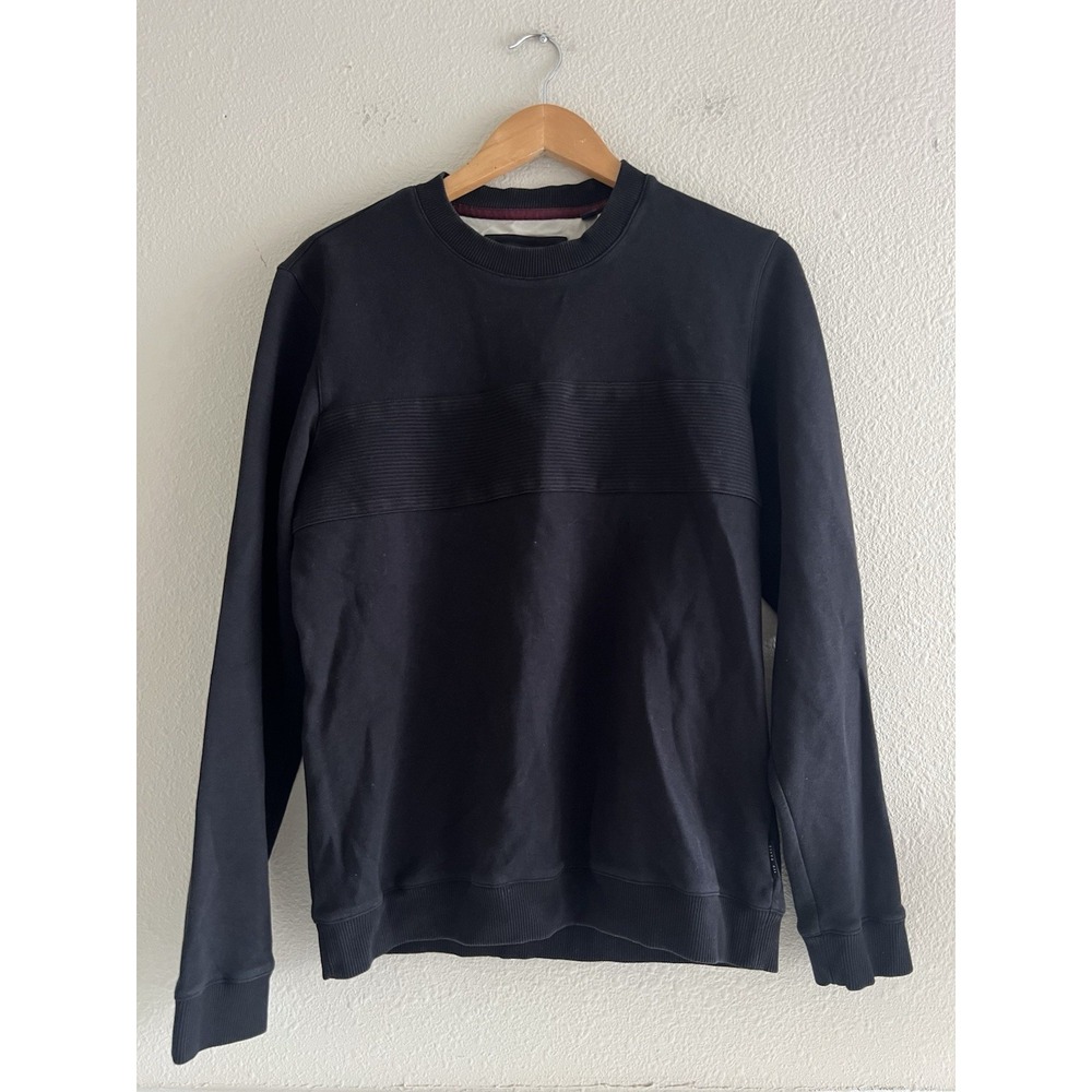 Ted Baker London Mens Black Crewneck Sweatshirt Ribbed Chest Size 3 M Casual
